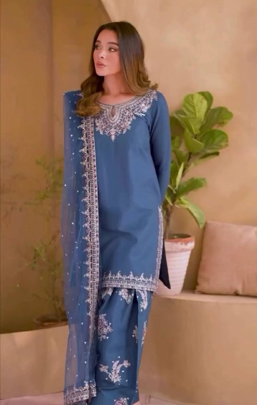 Pehnava Style Pure Natural Crepe With Embroidery Work Kurta Farshi Palazzo And Dupatta - Image 6