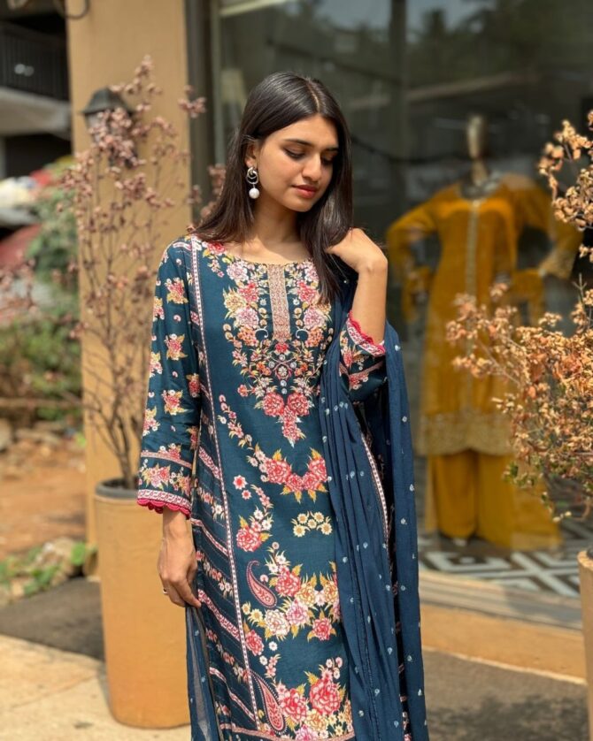 Pehnava Style Reyon Digital Print With Handwork Kurtie Plazo Set