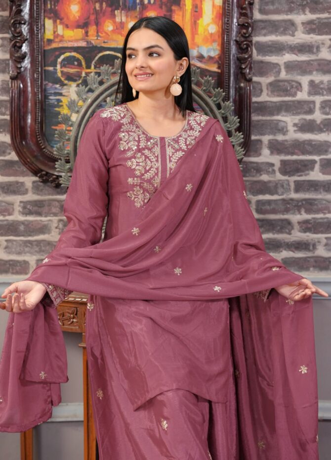 Presenting  New Designer Embroidered Chinon Suit With Sequence Embroidered Work - Image 4