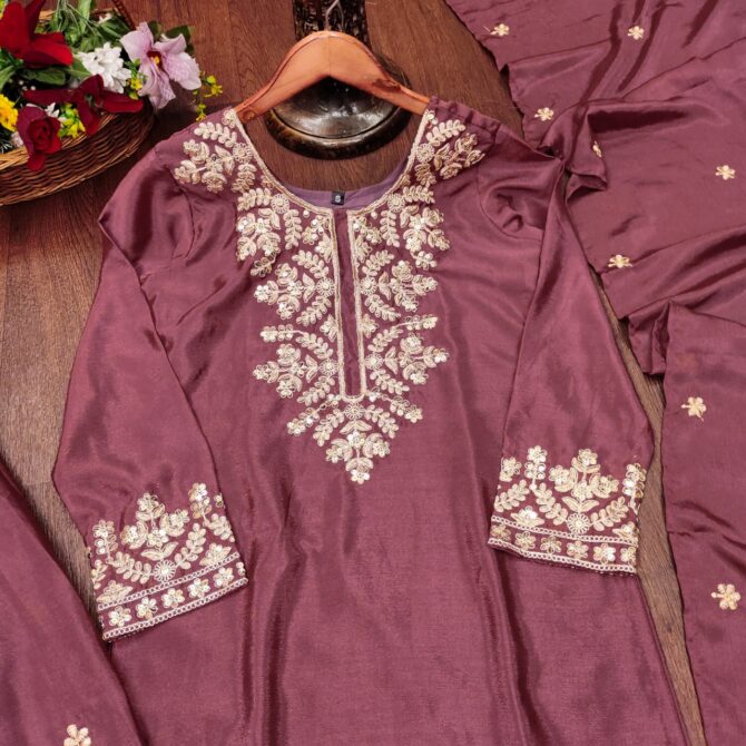 Presenting  New Designer Embroidered Chinon Suit With Sequence Embroidered Work - Image 5