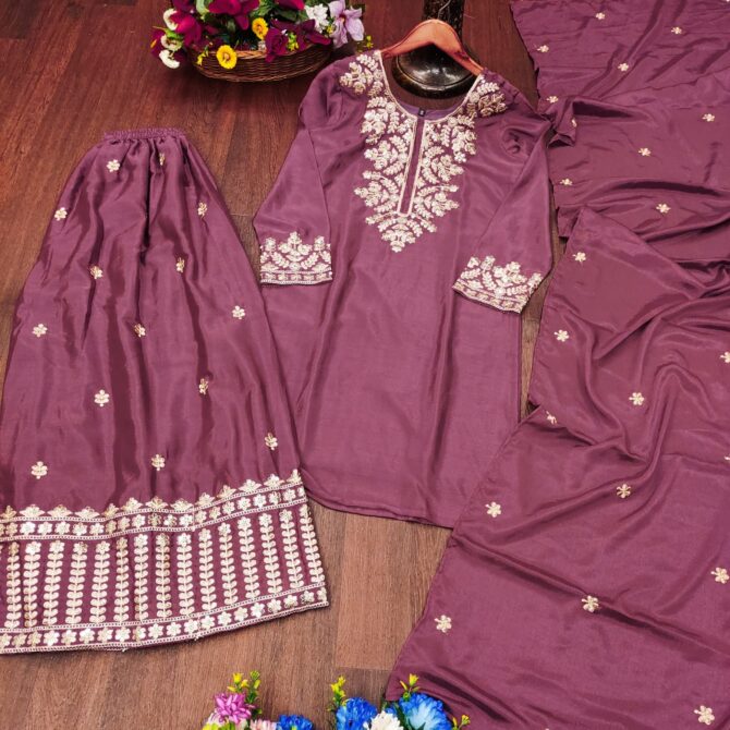 Presenting  New Designer Embroidered Chinon Suit With Sequence Embroidered Work - Image 7