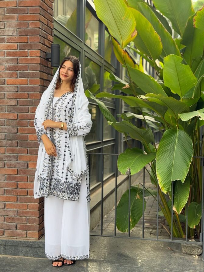 Pehnava Style Sequence Embroidery Georgette Kurtie Plazzo Set