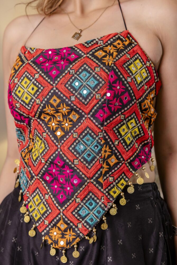 Pehnava Style Micro Cotton Mirror Stone Lace Border Top & Palazzo - Image 7