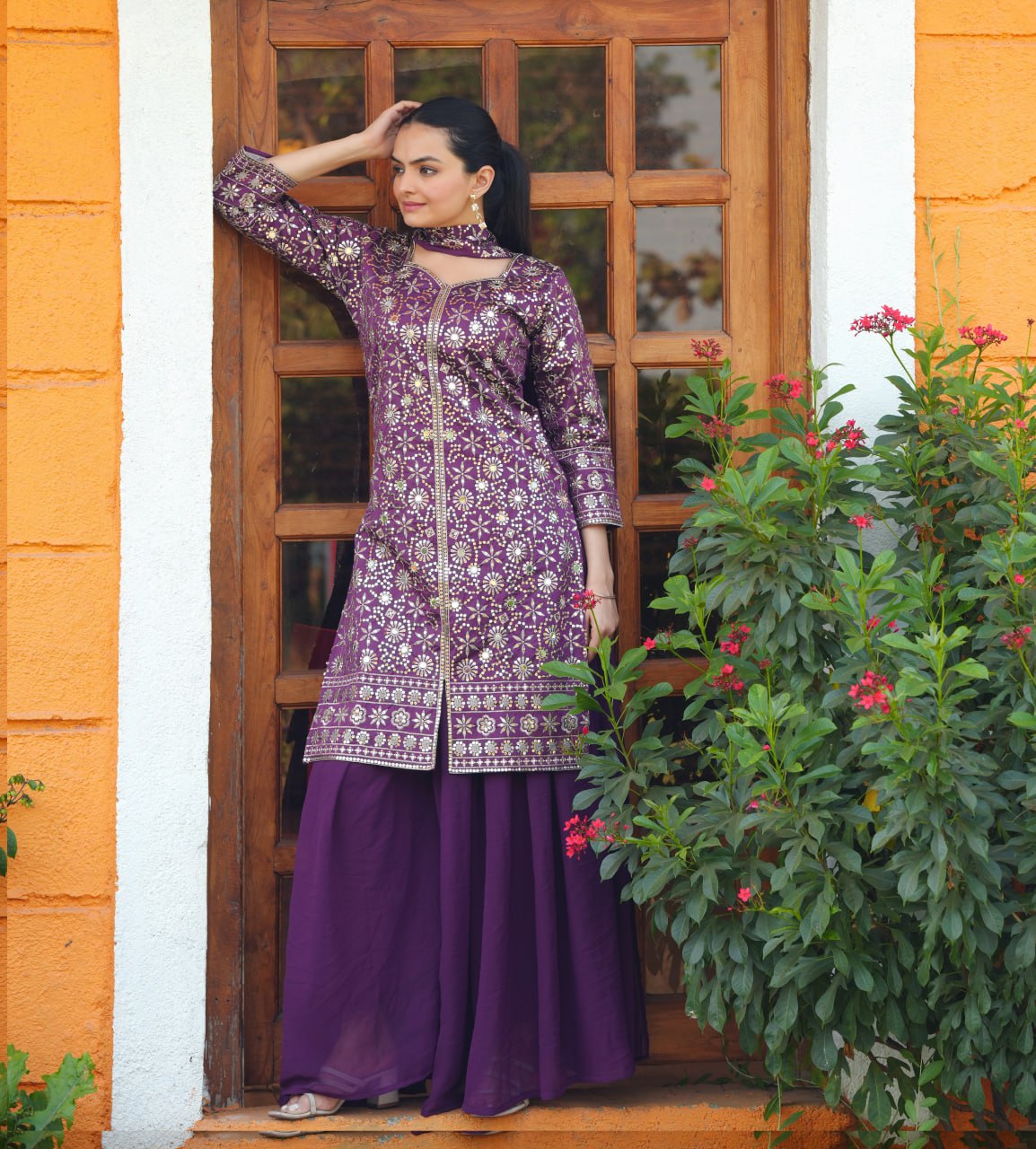Pehnava Style Tepeta Silk With Fusing Embroidery Work Kurtie Sharara & Duppatta - Image 3