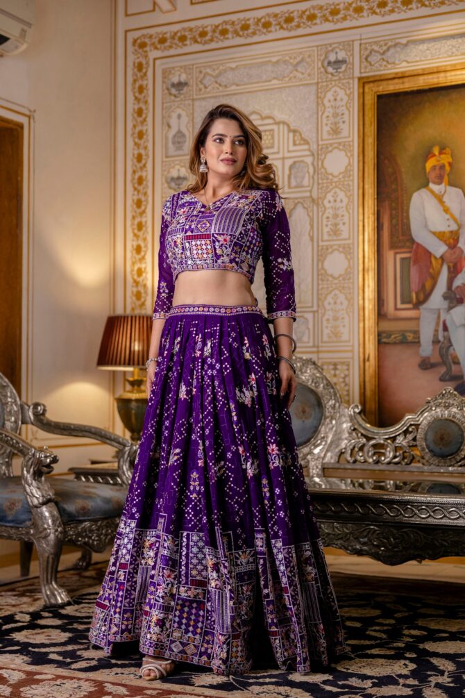 Pehnava Style Blooming Georgette Embroidered Semi-Stitched Lehenga - Image 2