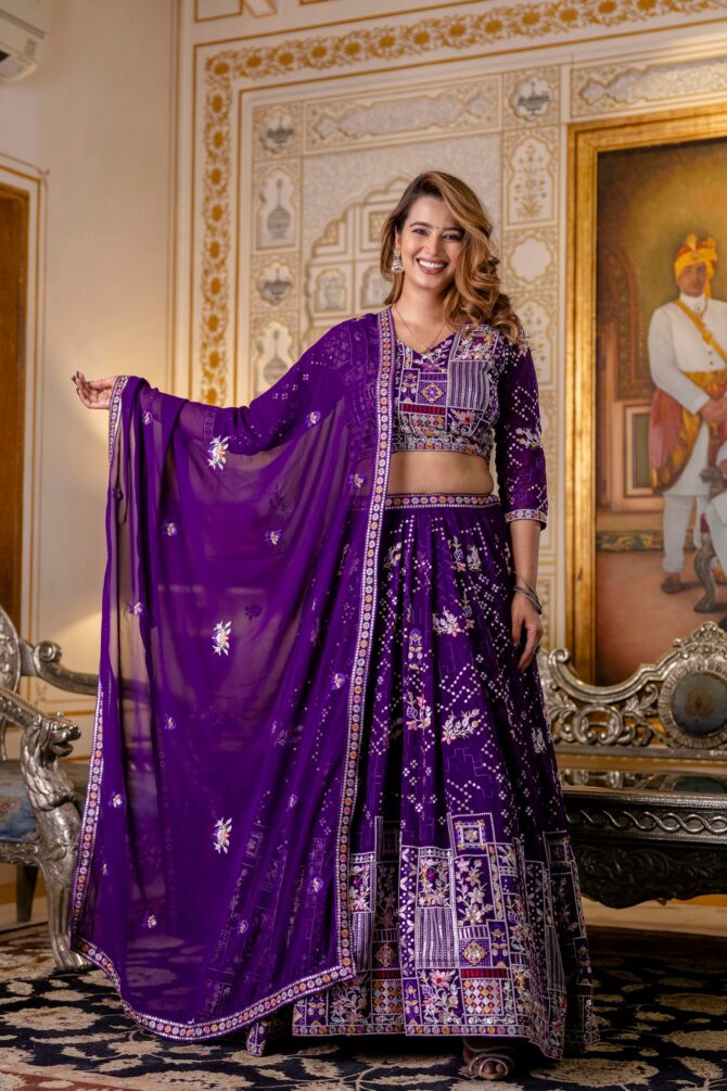 Pehnava Style Blooming Georgette Embroidered Semi-Stitched Lehenga - Image 3
