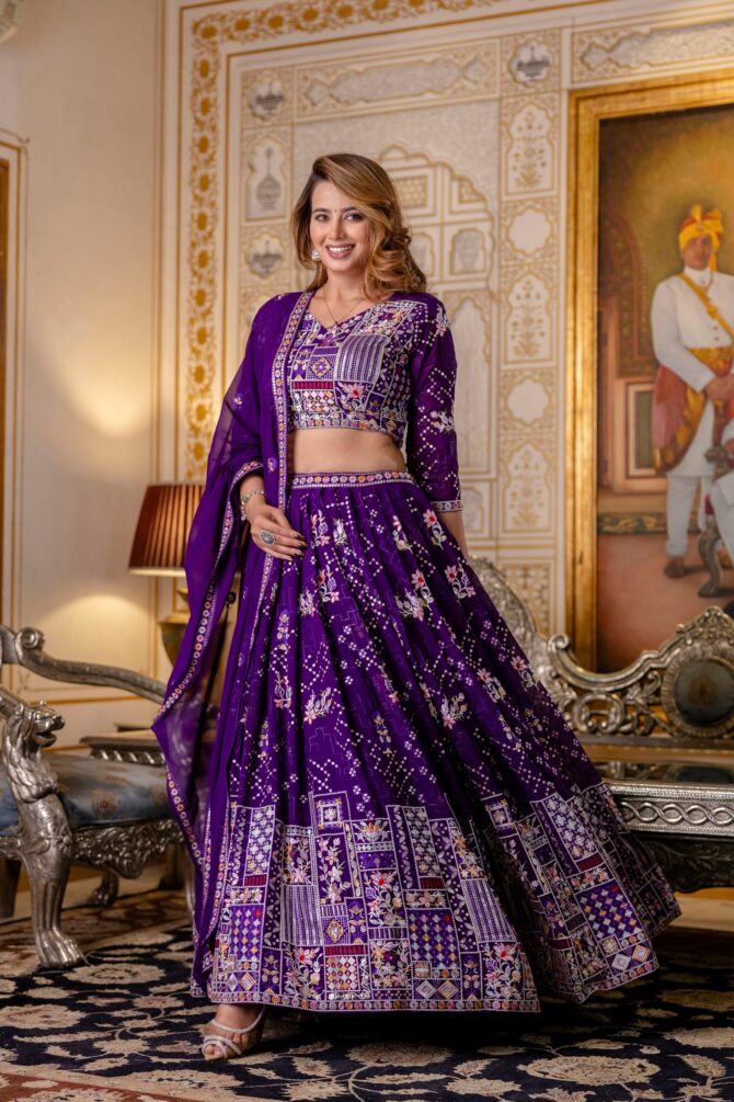 Pehnava Style Blooming Georgette Embroidered Semi-Stitched Lehenga - Image 4