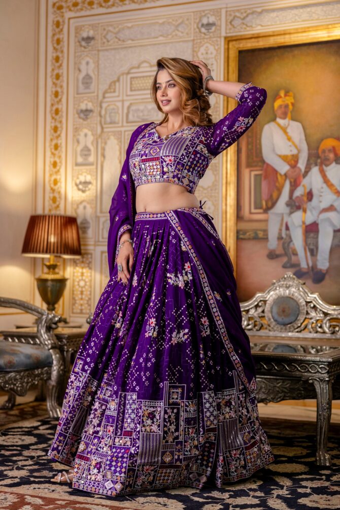 Pehnava Style Blooming Georgette Embroidered Semi-Stitched Lehenga - Image 9