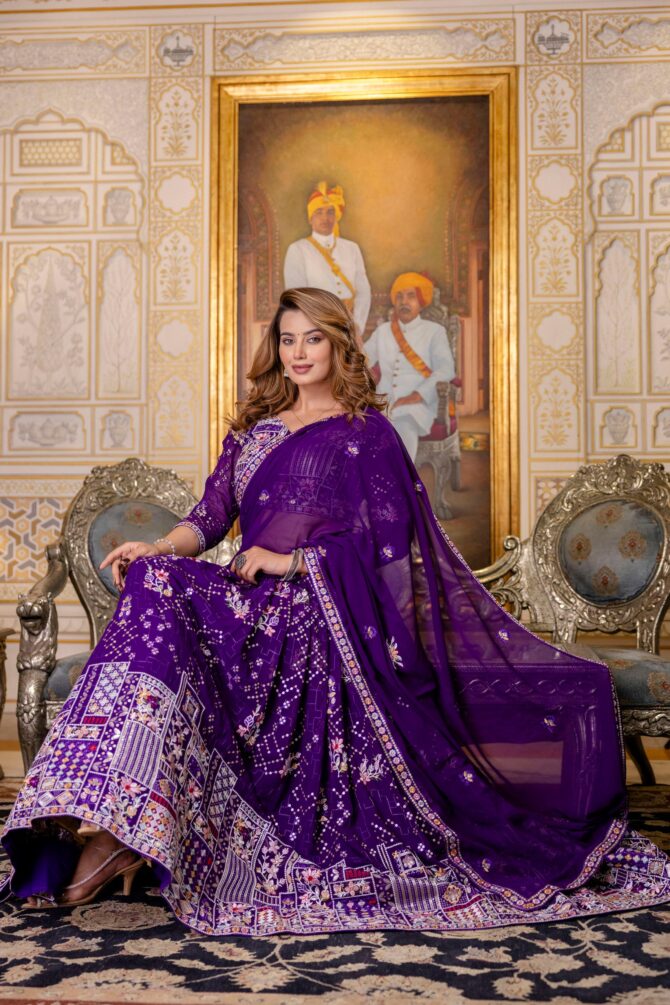 Pehnava Style Blooming Georgette Embroidered Semi-Stitched Lehenga - Image 6