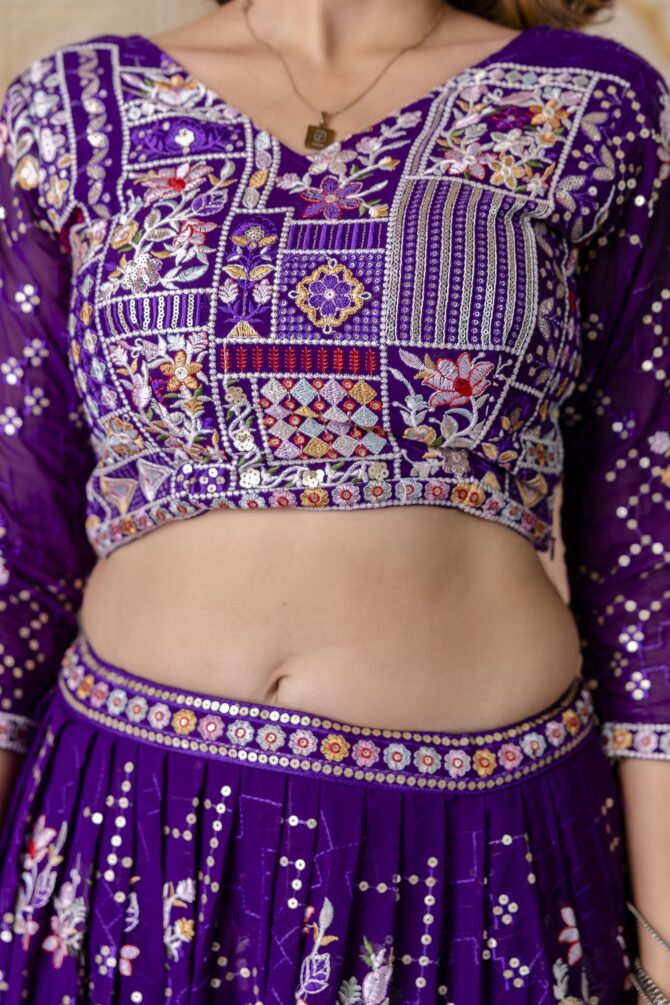 Pehnava Style Blooming Georgette Embroidered Semi-Stitched Lehenga - Image 7