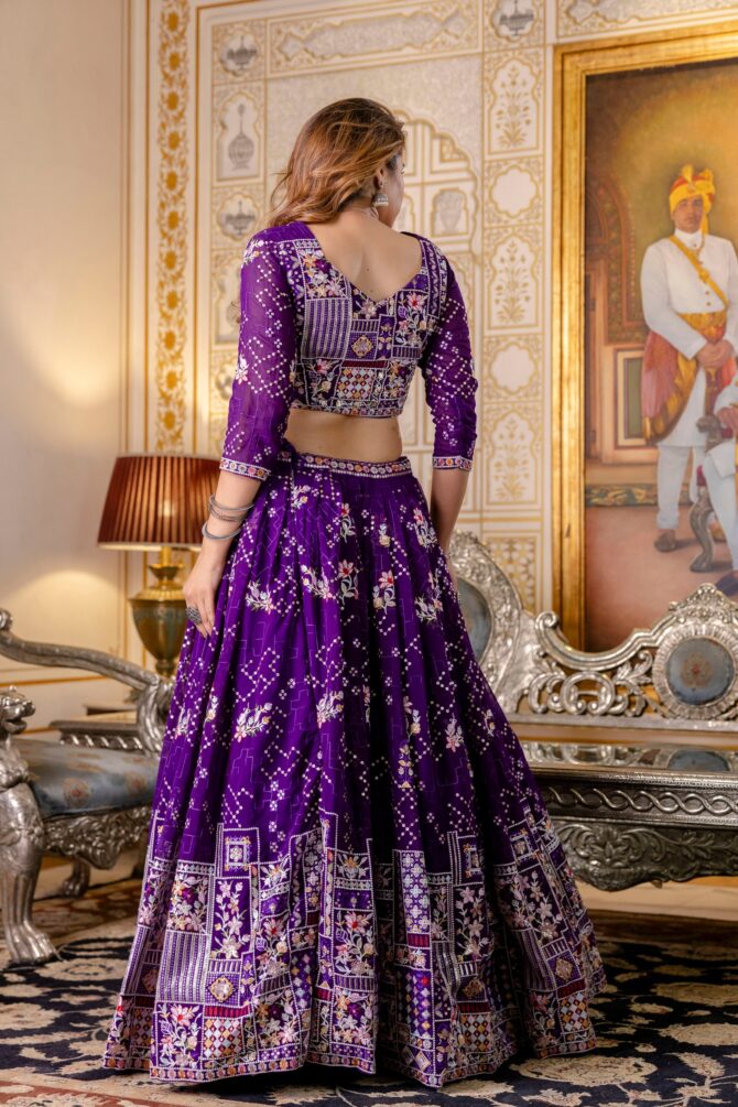 Pehnava Style Blooming Georgette Embroidered Semi-Stitched Lehenga - Image 5