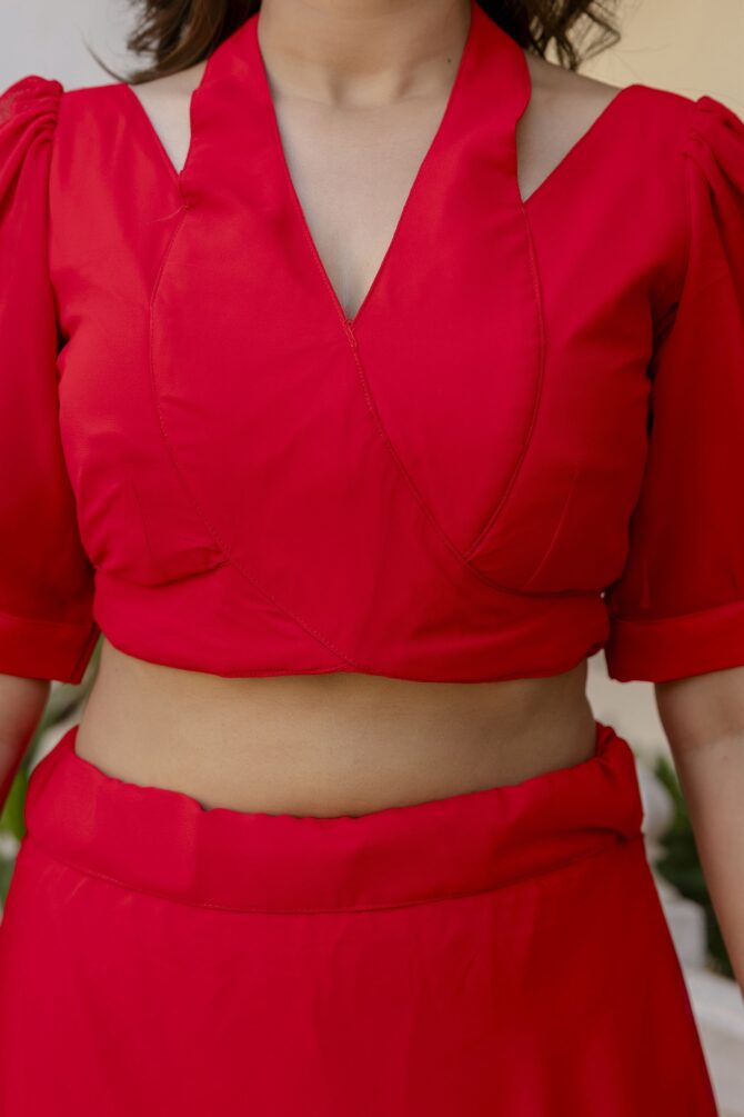 Pehnava Style Red Georgette Blouse Lehenga - Image 11