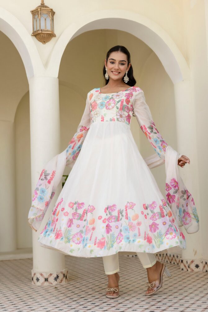 Pehnava Style Pure Soft Organza Silk Anarkali Pant & Dupatta