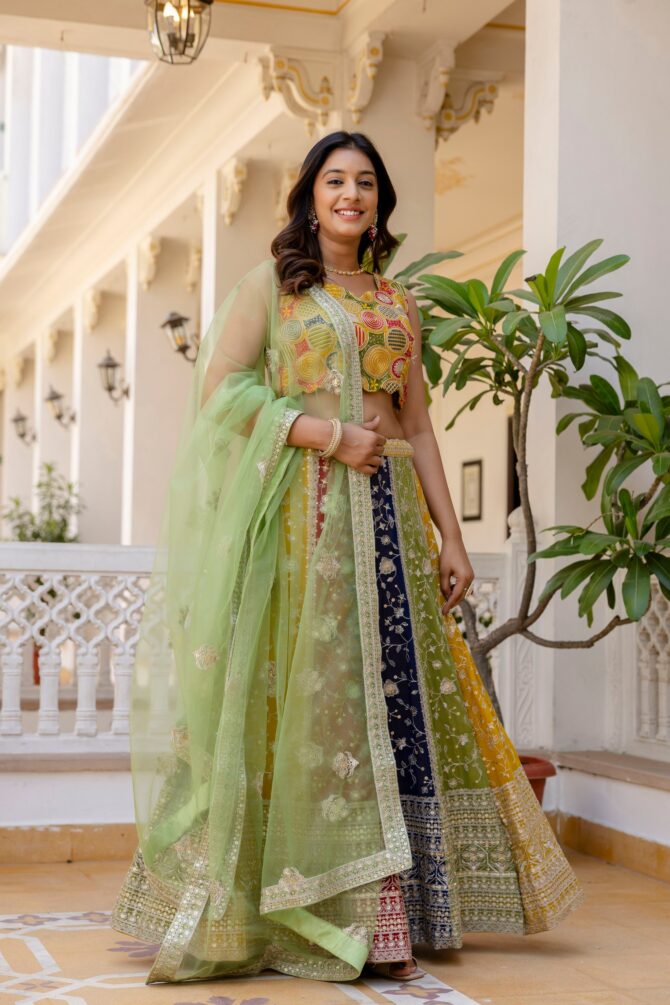 Pehnava Style Multicolor Faux Georgette Semi-Stitch Lehenga - Image 9