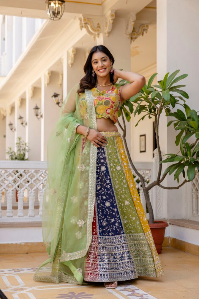 Pehnava Style Multicolor Faux Georgette Semi-Stitch Lehenga