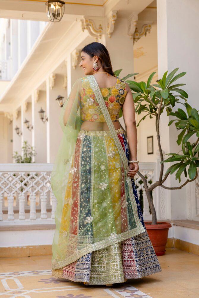 Pehnava Style Multicolor Faux Georgette Semi-Stitch Lehenga - Image 10