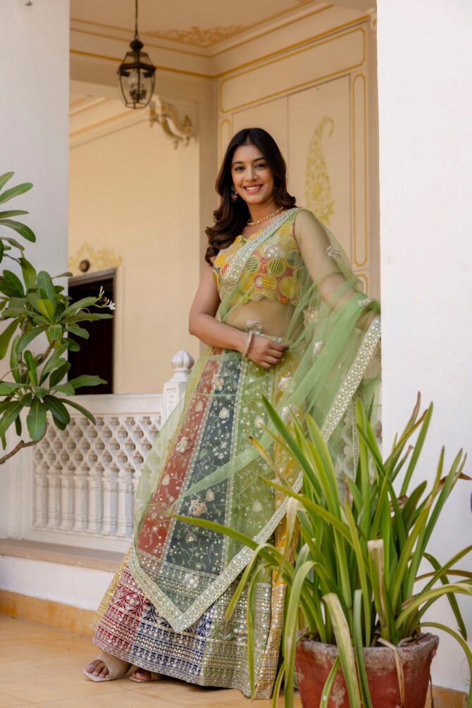 Pehnava Style Multicolor Faux Georgette Semi-Stitch Lehenga - Image 12