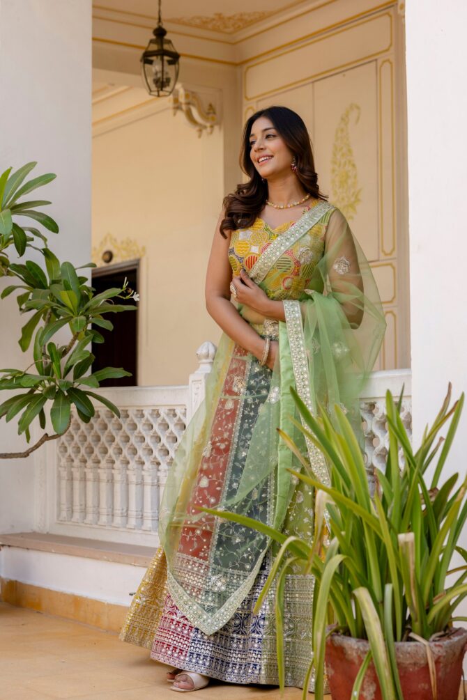 Pehnava Style Multicolor Faux Georgette Semi-Stitch Lehenga - Image 8