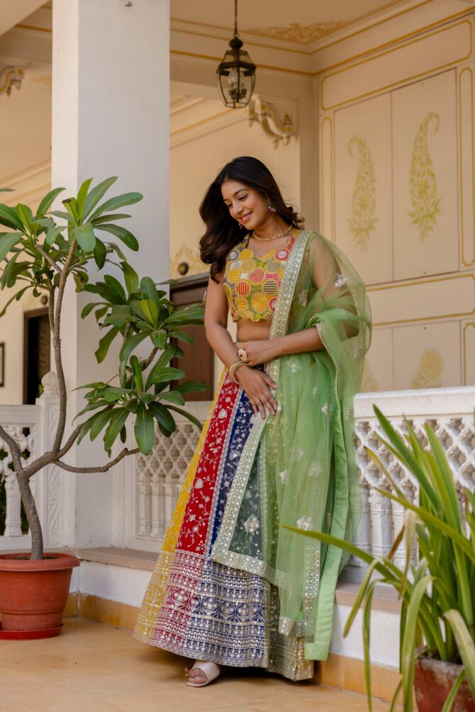 Pehnava Style Multicolor Faux Georgette Semi-Stitch Lehenga - Image 6