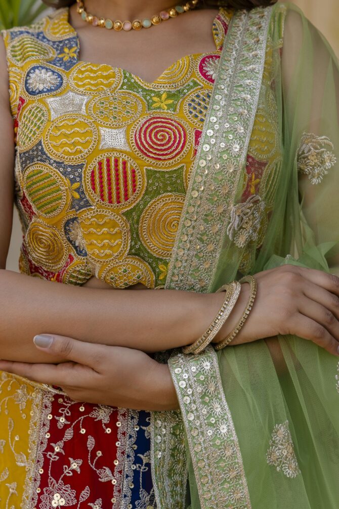 Pehnava Style Multicolor Faux Georgette Semi-Stitch Lehenga - Image 4