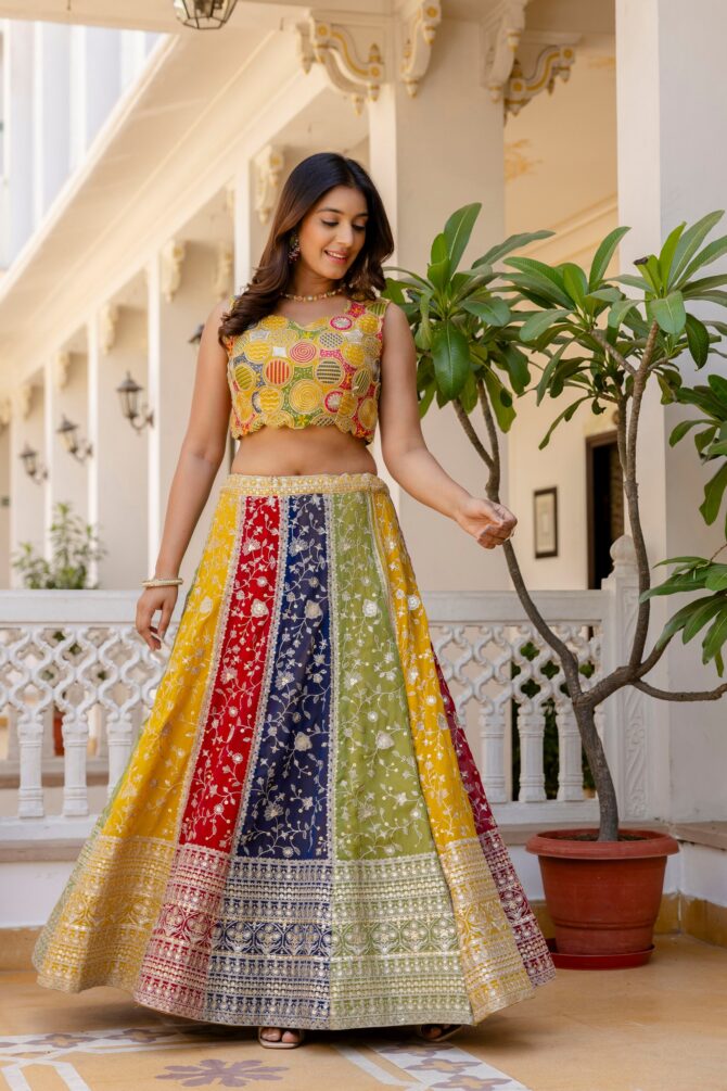 Pehnava Style Multicolor Faux Georgette Semi-Stitch Lehenga - Image 2