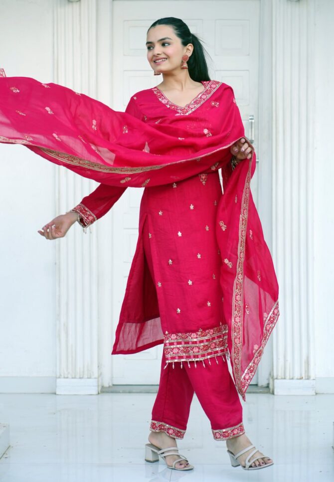 New Designer Embroidered vichitra Suit With Sequence Embroidered Work - Image 3