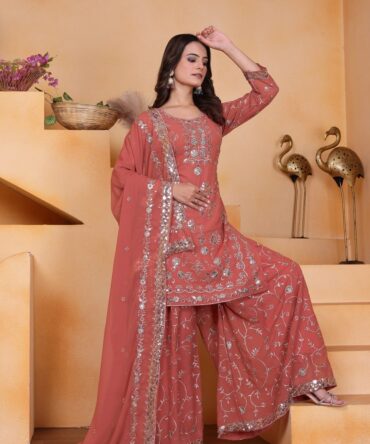 Pehnava Style Fox Georgette Embroidery Work Kurtie Sharara & Duppatta