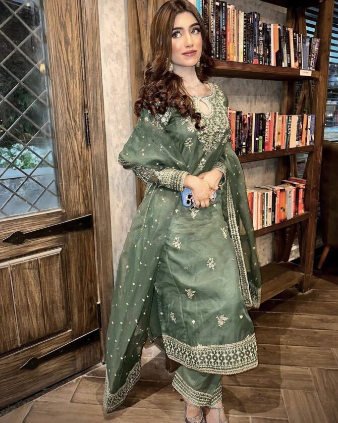 Pehnava Style Organza Silk Embroidery Work Kurtie Palazzo with Duppatta