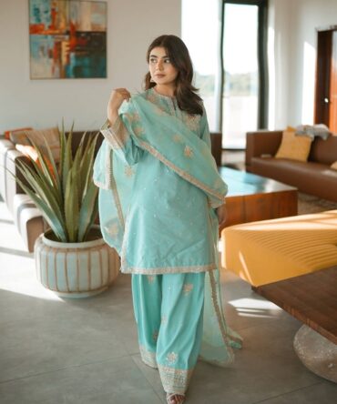 Pehnana Style Pure Natural Crepe With Embroidery Kurtie Farshi Palazzo & Duppatta