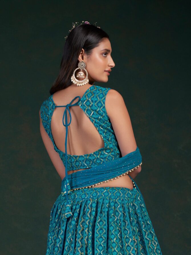 Pehnava Style Blue Georgette Semi Stitched Lehenga - Image 3