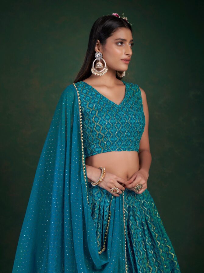 Pehnava Style Blue Georgette Semi Stitched Lehenga - Image 2
