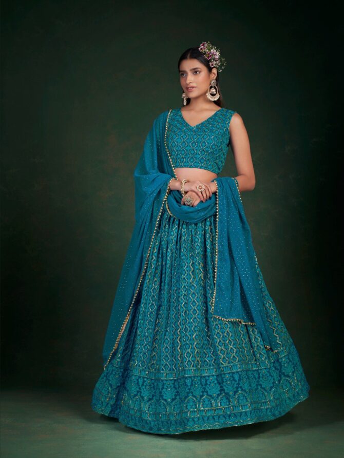Pehnava Style Blue Georgette Semi Stitched Lehenga