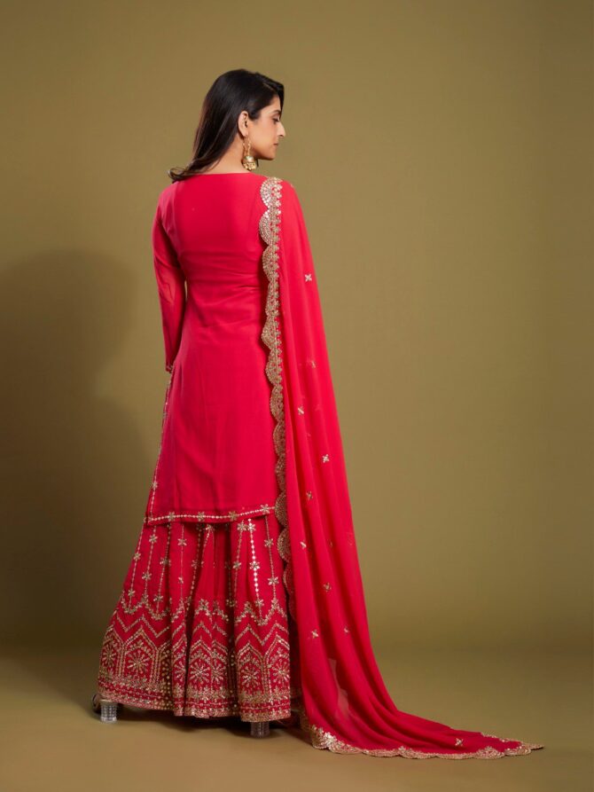 Pehnava Style Red Georgette Kurtie Plazzo set - Image 3