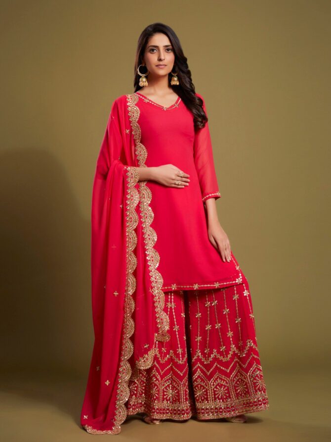 Pehnava Style Red Georgette Kurtie Plazzo set - Image 6