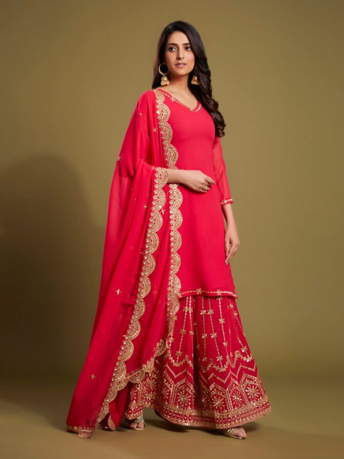 Pehnava Style Red Georgette Kurtie Plazzo set - Image 7