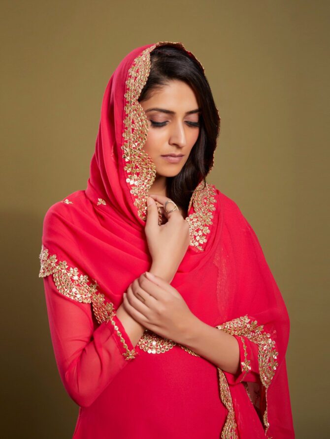 Pehnava Style Red Georgette Kurtie Plazzo set - Image 2