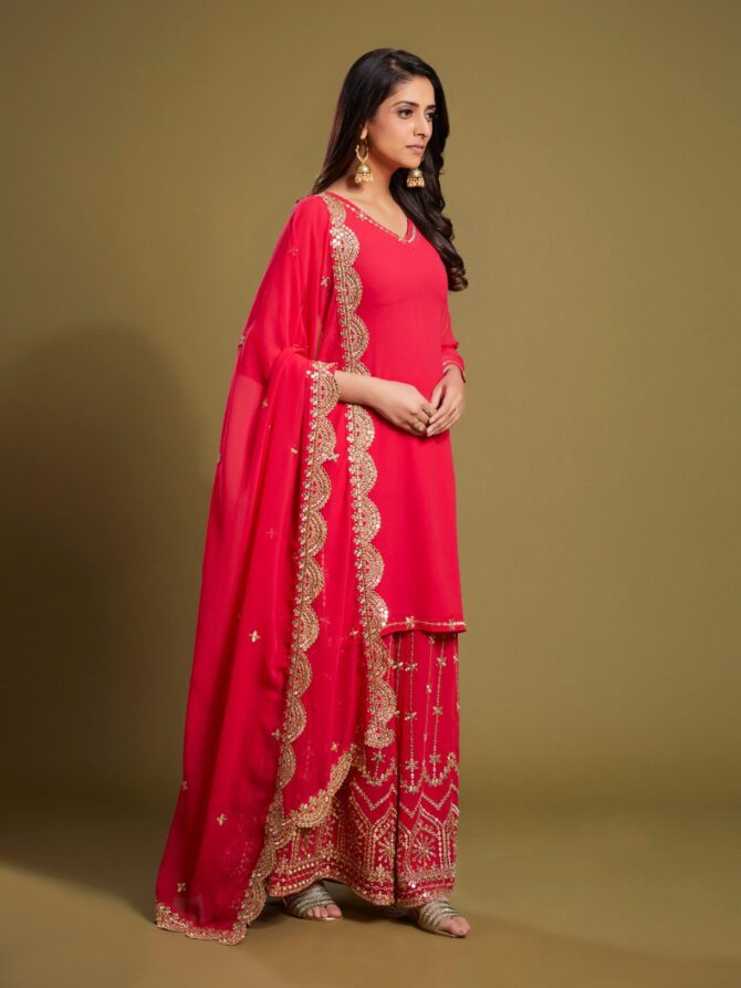 Pehnava Style Red Georgette Kurtie Plazzo set - Image 5
