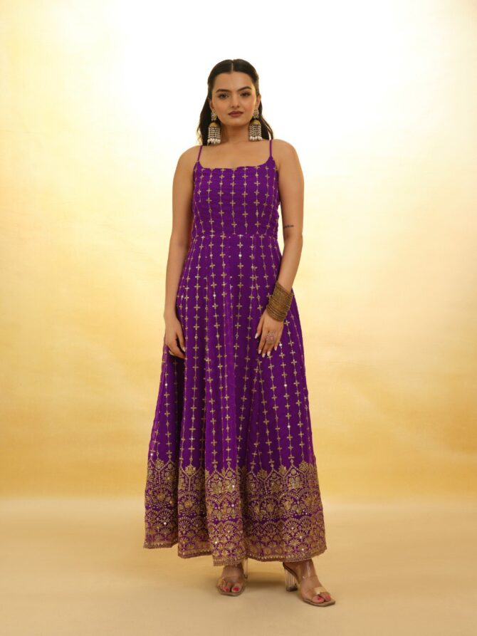 Pehnava style Purple Heavy Embrodered Georgette Kurtie Set - Image 7