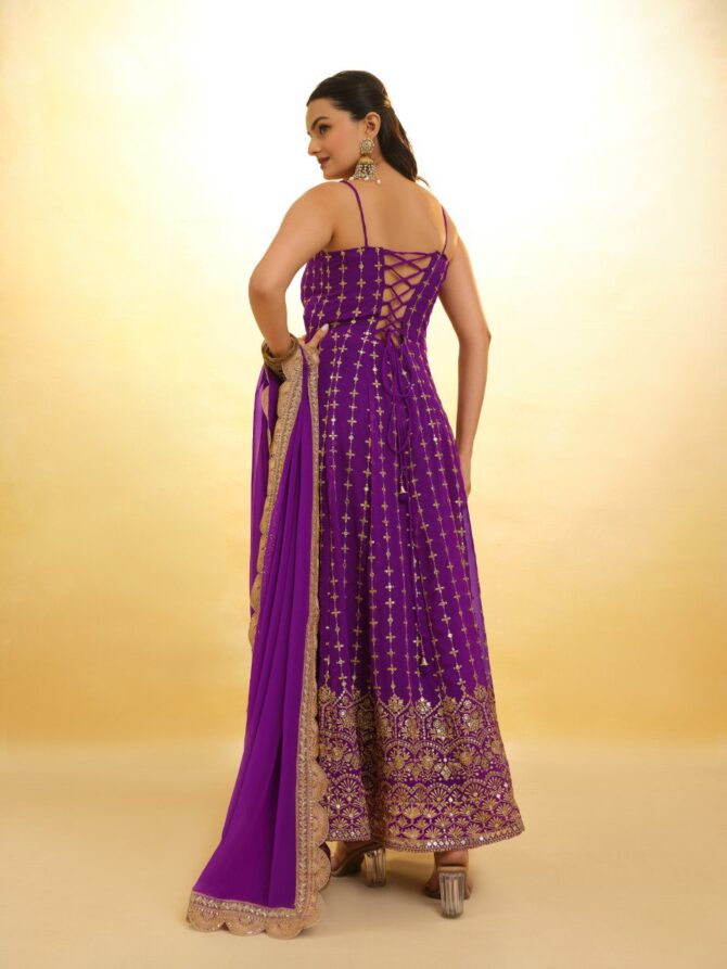 Pehnava style Purple Heavy Embrodered Georgette Kurtie Set - Image 5