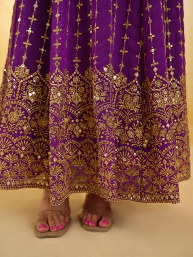 Pehnava style Purple Heavy Embrodered Georgette Kurtie Set - Image 6