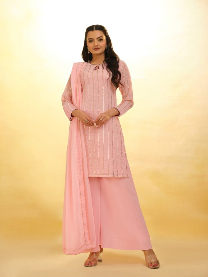 Pehnava Style Pink Embroidered Kurtie Plazzo - Image 5