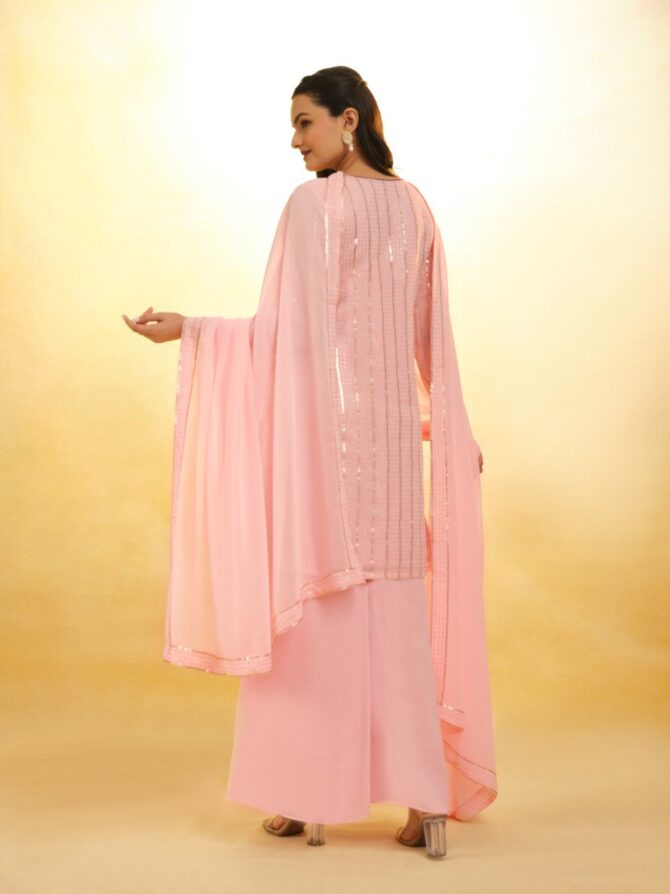 Pehnava Style Pink Embroidered Kurtie Plazzo - Image 3