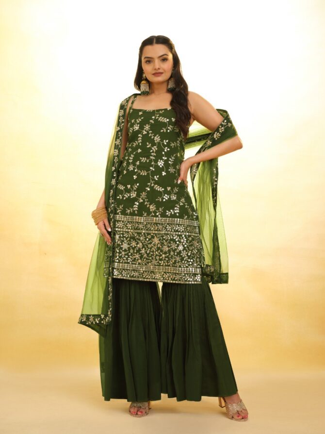 Pehnava Style Heavy Embroidered Georgette Sharara - Image 2