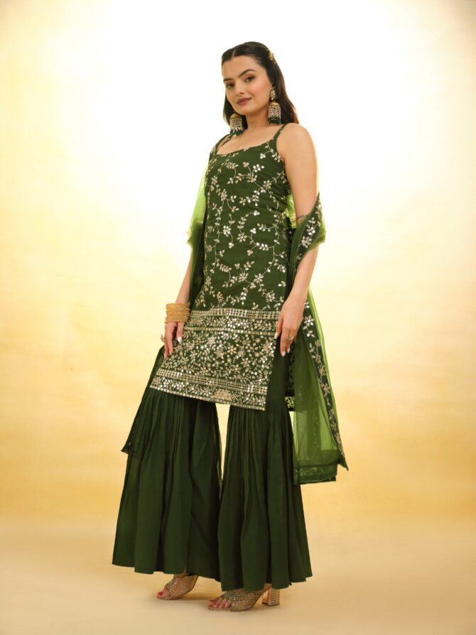 Pehnava Style Heavy Embroidered Georgette Sharara - Image 5