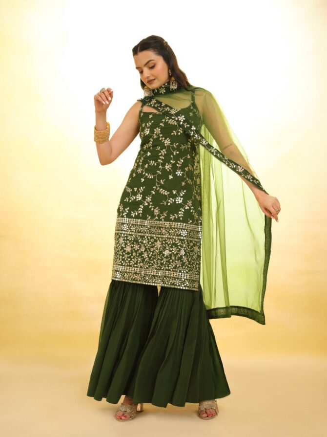 Pehnava Style Heavy Embroidered Georgette Sharara