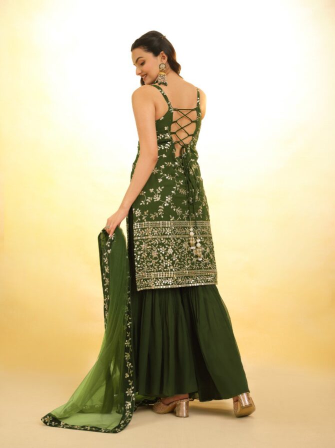 Pehnava Style Heavy Embroidered Georgette Sharara - Image 3