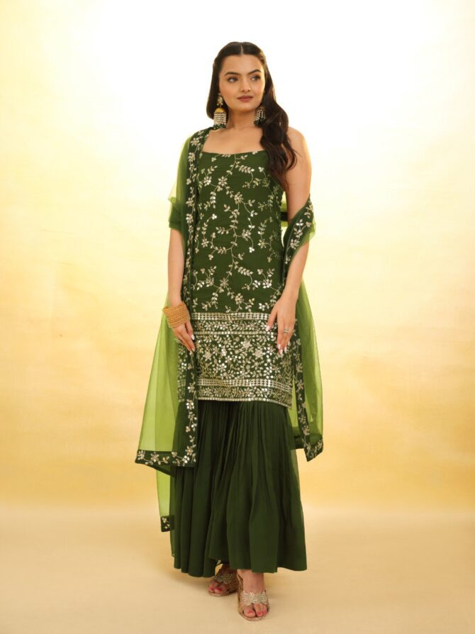 Pehnava Style Heavy Embroidered Georgette Sharara - Image 7
