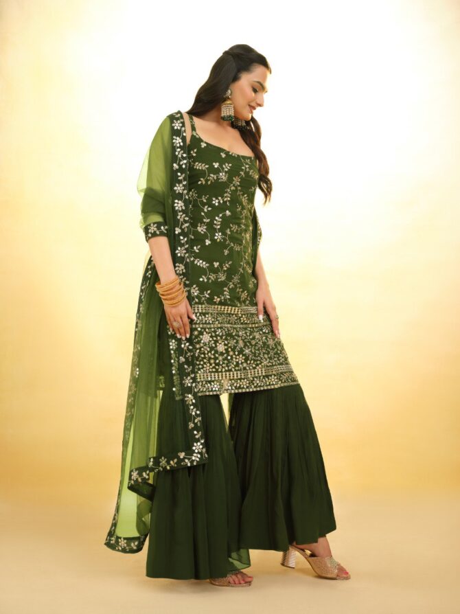 Pehnava Style Heavy Embroidered Georgette Sharara - Image 6