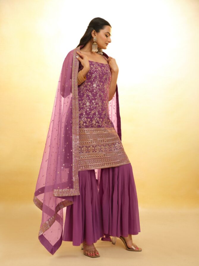 Pehnava Style Heavy Embroidered Georgette Sharara - Image 3