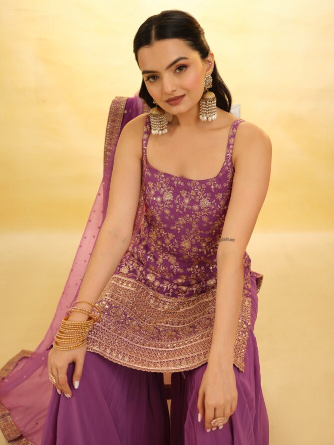 Pehnava Style Heavy Embroidered Georgette Sharara